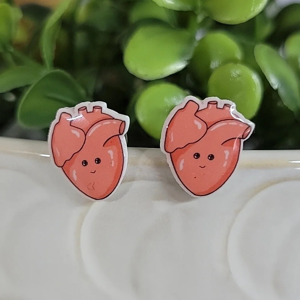 Anatomical Heart Kawaii Stud Earrings, unisex